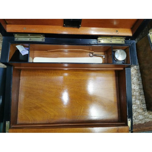 109 - Late Victorian burr walnut writing slope, the turned and moulded top with presentation plaque dated ... 