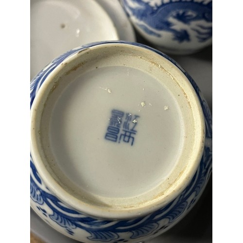 263 - Three trays of ceramics to include: reproduction  blue and white foliate jars and covers, Ringtons t... 