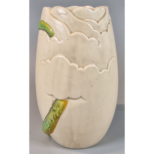 3 - Clarice Cliff Newport Pottery relief decorated foliate vase, shape No. 83L. 18.5cm high approx. (B.P... 