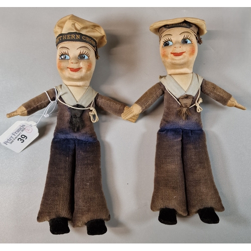 39 - Two similar Norah Wellings type sailor dolls, one with cap ribbon 'Southern Cross', the other 'Iberi... 