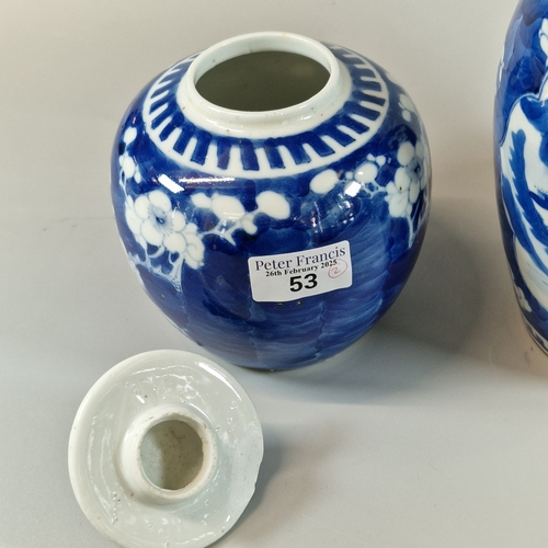 53 - 19th century Chinese porcelain blue and white ovoid vase and cover decorated with reserved landscape... 