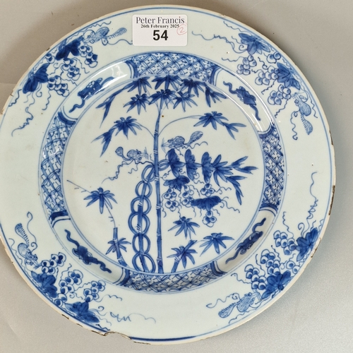 54 - 18th /19th century Chinese export porcelain blue and white plate decorated with squirrels, vines and... 