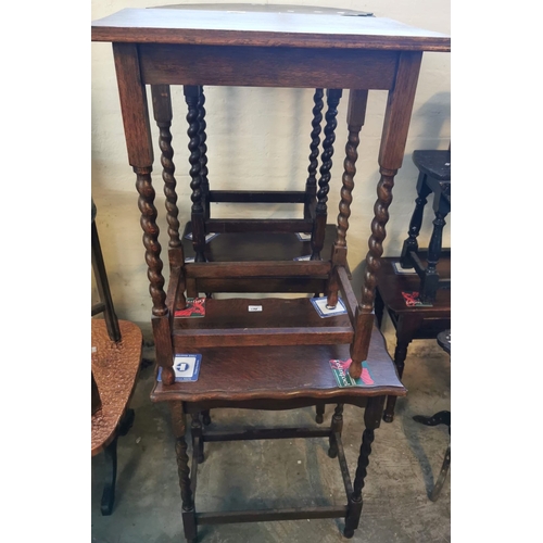 588 - Four similar early 20th century oak barley twist lamp or occasional tables together with an early 20... 