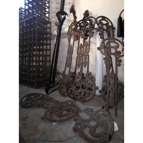 595 - A group of assorted cast metal Art Nouveau style cast metal balustrade sections, together with three... 