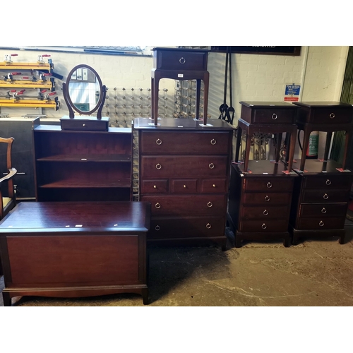 596 - Large collection of Stag furnishing items to include tallboy chest of drawers, bookcase, pair of bed... 