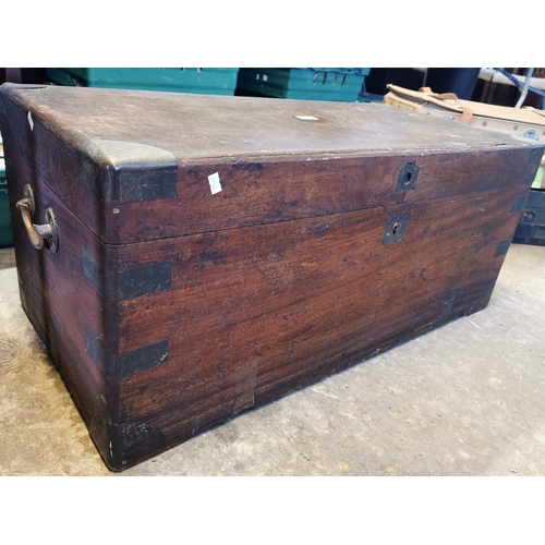 608 - 19th century metal banded camphor wood trunk. (B.P. 21% + VAT)