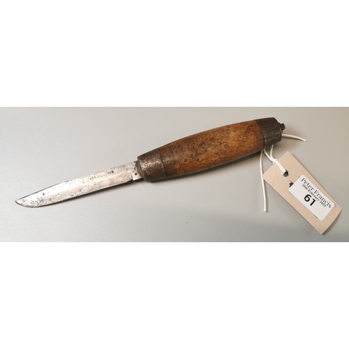 61 - Joh Engstron folding fisherman's knife with removeable wooden handle, which becomes its case. (B.P. ... 