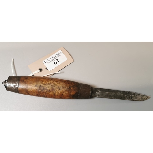 61 - Joh Engstron folding fisherman's knife with removeable wooden handle, which becomes its case. (B.P. ... 