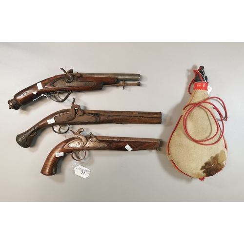 71 - Group of three probably Indian made percussion pistols in poor condition, together with a Spanish st... 