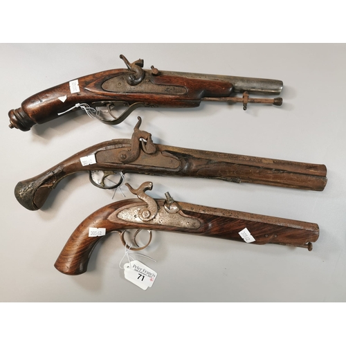 71 - Group of three probably Indian made percussion pistols in poor condition, together with a Spanish st... 