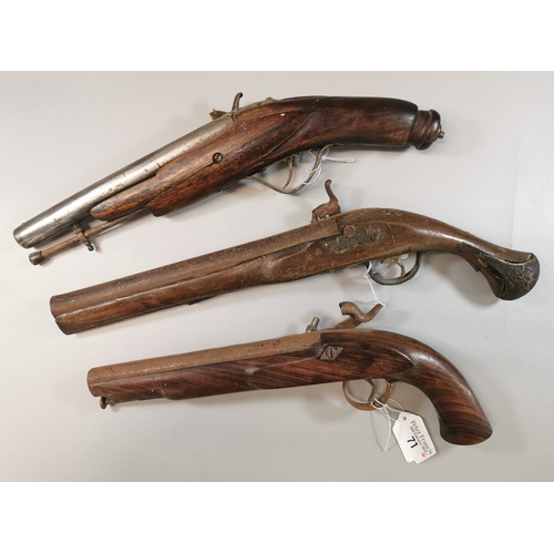 71 - Group of three probably Indian made percussion pistols in poor condition, together with a Spanish st... 