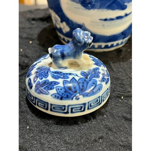 53 - 19th century Chinese porcelain blue and white ovoid vase and cover decorated with reserved landscape... 