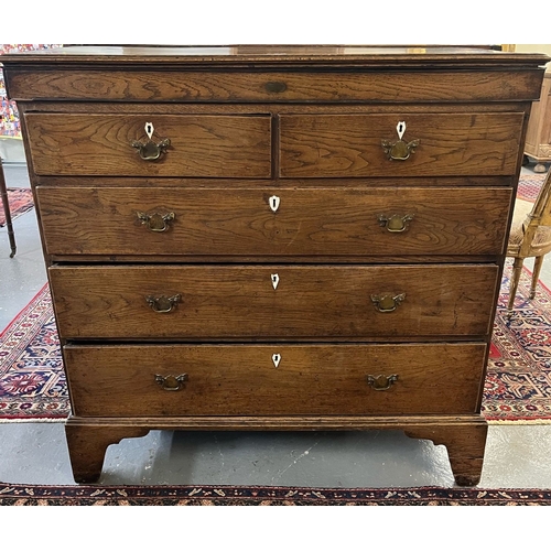 15 - George III oak straight front chest of drawers, the moulded top above cushion draw and an arrangemen... 