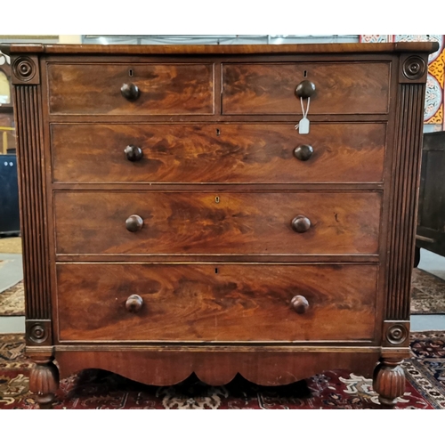 16 - Georgian mahogany straight front chest of drawers, the moulded and break front top above an arrangem... 