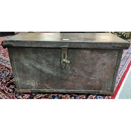 22 - 19th century leather and canvas travelling carriage trunk/chest, having leather carrying handles wit... 