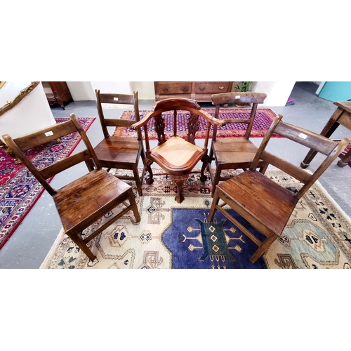 25 - Set of four early 19th century oak farmhouse bar back kitchen chairs, together with a modern hardwoo... 