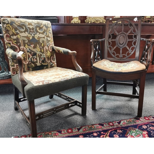 33 - 18th century mahogany Chinese Chippendale style armchair, together with a George III Gainsborough ty... 