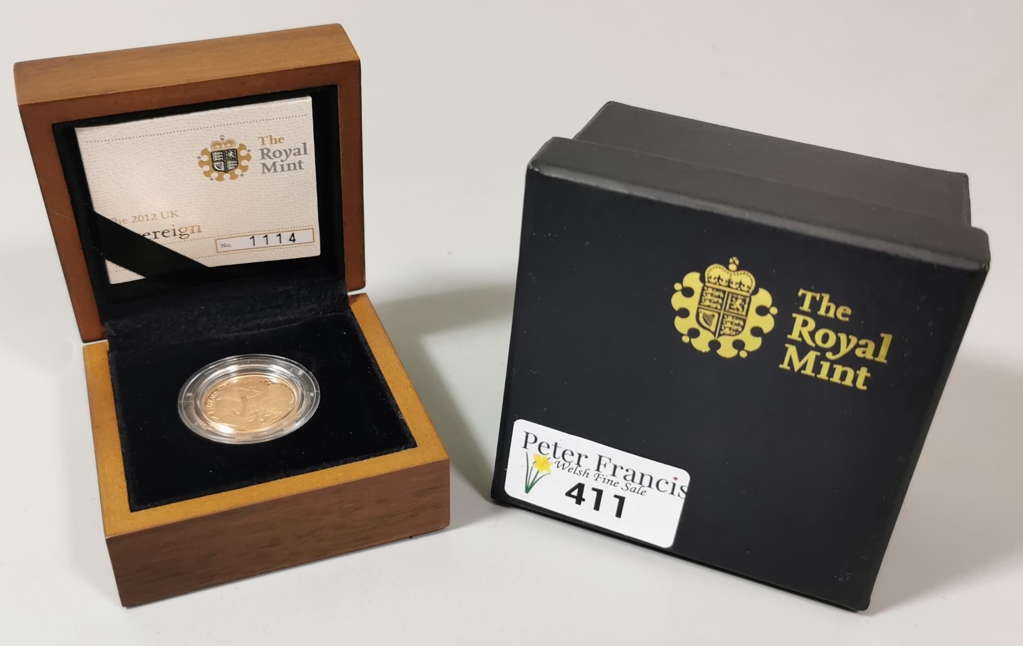 The Royal Mint 2012 UK gold proof Sovereign. In original box, outer