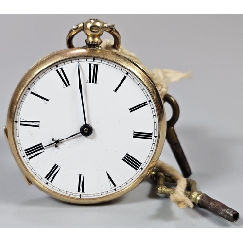 450 - 18ct gold outer cased 19th century key wind lever pocket watch, with white enamelled Roman face. 4cm... 