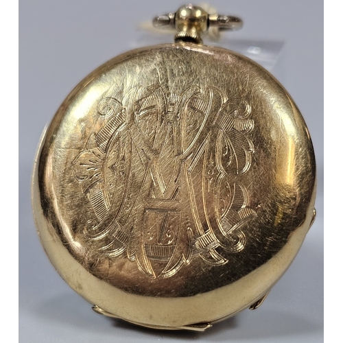 450 - 18ct gold outer cased 19th century key wind lever pocket watch, with white enamelled Roman face. 4cm... 