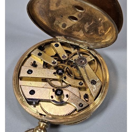 450 - 18ct gold outer cased 19th century key wind lever pocket watch, with white enamelled Roman face. 4cm... 