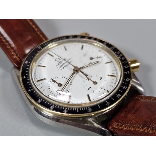 461 - Omega Speedmaster Bimetal automatic Chronograph wristwatch, with white multi-function face having th... 