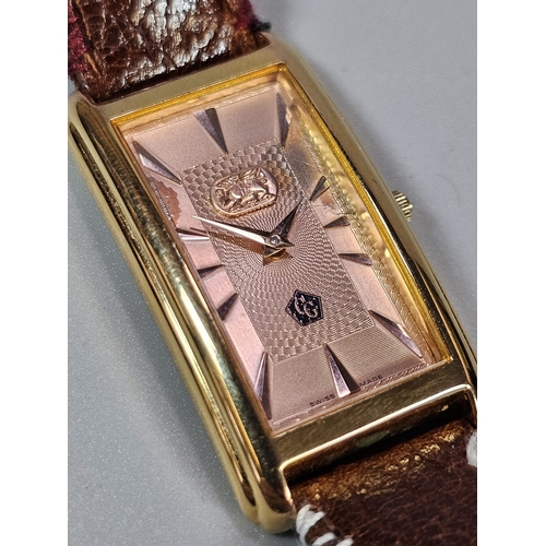 464 - Clogau Welsh gold plated gentleman's tank style wristwatch, with Swiss movement on leather strap. Or... 