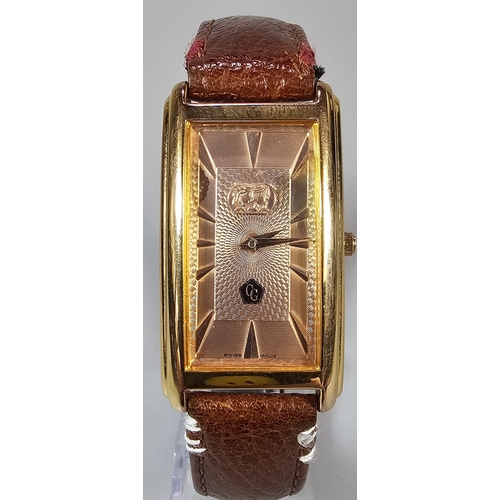 464 - Clogau Welsh gold plated gentleman's tank style wristwatch, with Swiss movement on leather strap. Or... 