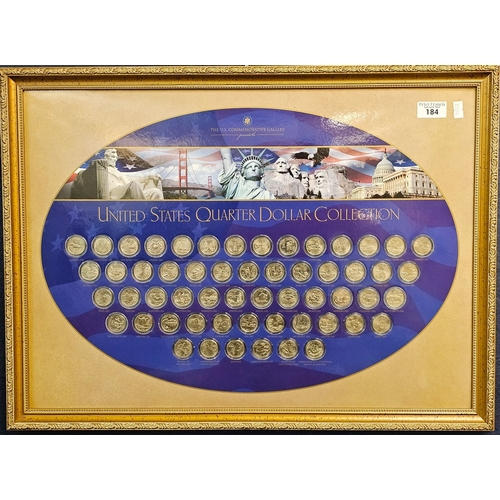 United States Quarter Dollar Collection, a panel of mounted coins ...