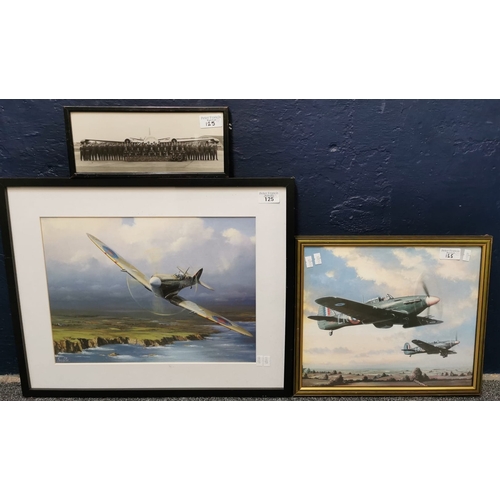 Group of aviation prints to include: coloured print of Hawker ...