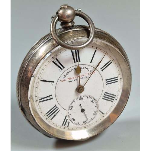 【RT-203257】J-FIELD JS-2001 Large silver key wind open faced lever pocket watch, by J G Graves