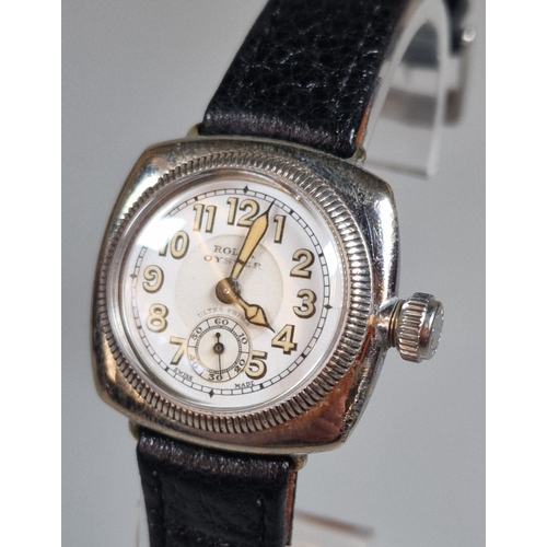 453 - Vintage Rolex Oyster 'Ultra Prima' cushion watch, in solid silver. Leather strap. Case No. 7273, in ...