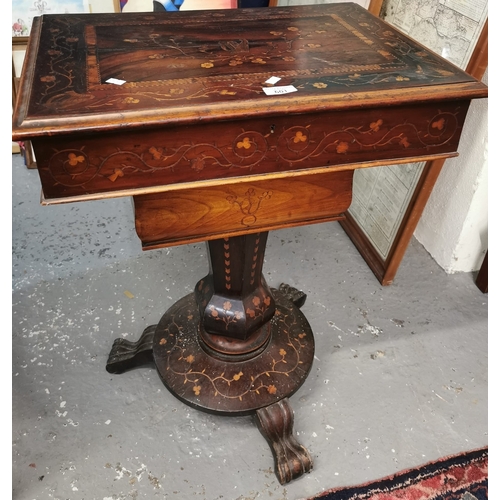 601 - 19th century Killarney Irish inlaid rosewood  and mixed woods pedestal work table, overall decorated...