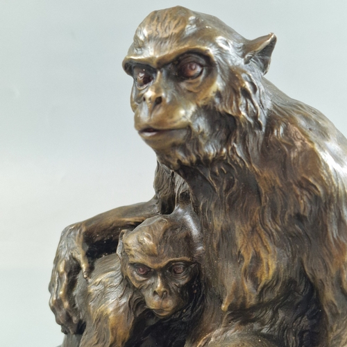Modern bronze Monkey group, on rectangular base, the reverse with ...