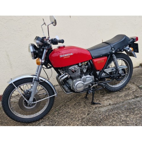 TO BE SOLD AT 12 NOON.
Classic Motorcycle - 1976 Honda CB400F. RCA 414P. 408ccs four cylinder four stroke air cooled six speed gearbox. 
A Locally owned very smart looking example of this popular Japanese multi-cylinder middle weight. Declared and hear running sweetly but needs a booster to start due to long lay up.
V5C(W) registration document. Road Tax Free/Historic Vehicle. Re-printed workshop manual.
NO WARRANTY OR GUARANTEE OF ANY KIND IMPLIED OR GIVEN. SOLD AS SEEN. (B.P. 15% + VAT)