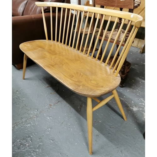 Ercol elm seated beech frame hall/love seat. (B.P. 21% + VAT)