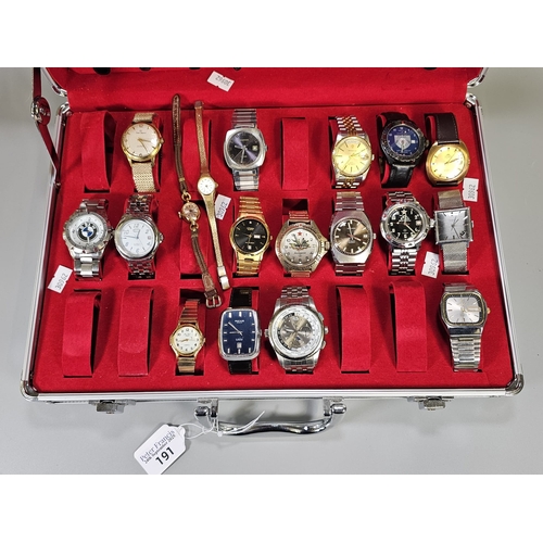 An aluminium flight case type watch box containing a varied assortment ...