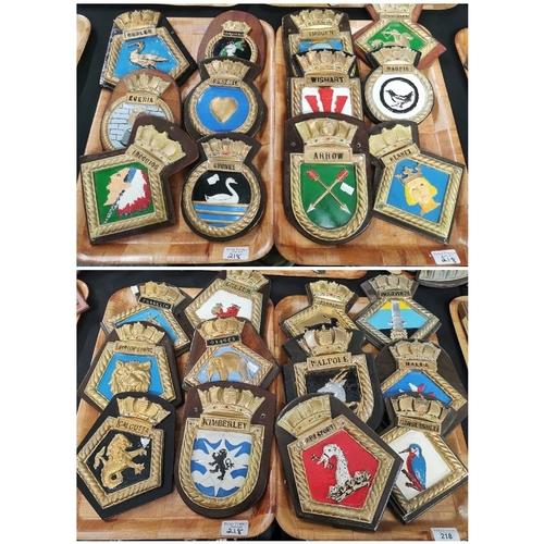 Four trays of Royal Navy ships' crests, including HMS Plover, HMS ...