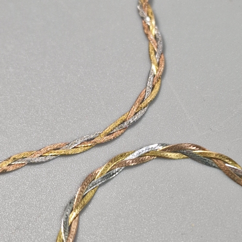 9ct gold weave design tri-colour necklace. 3.7g approx. (B.P. 21% + VAT)