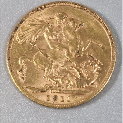 George V gold Sovereign 1911. 8g approx. (B.P. 21% + VAT)