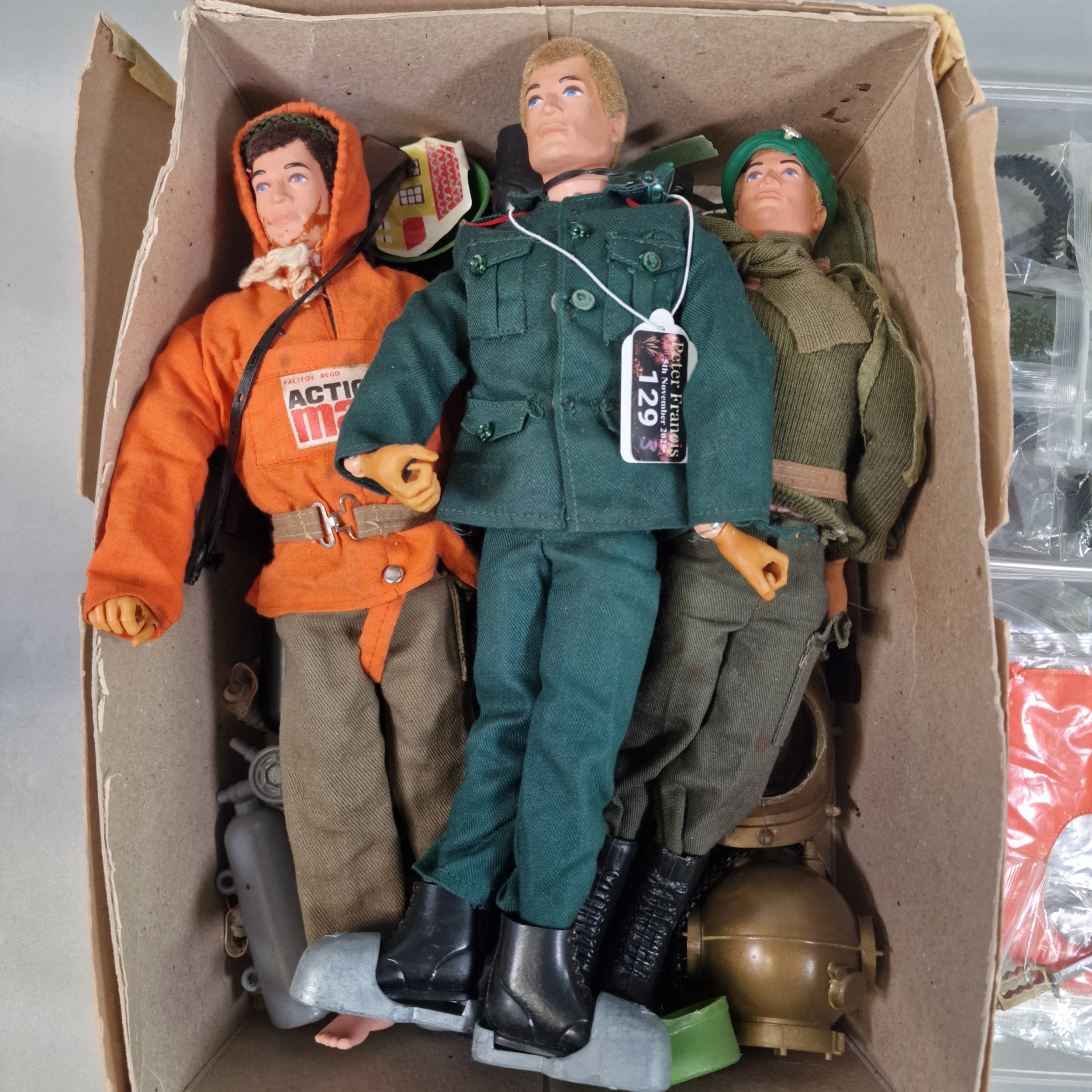 Collection of Action Men figures and accessories including: clothing ...