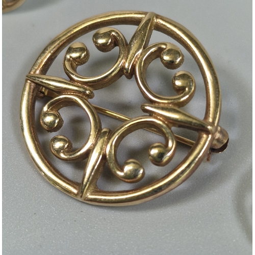 9ct-gold-ola-gorie-st-magnus-round-clasp-brooch-together-with-a-pair-of