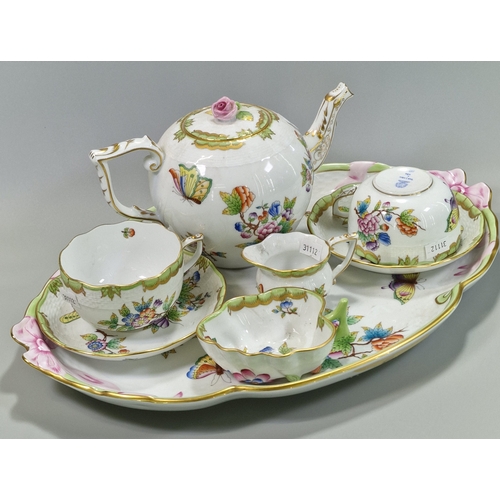 Herend Hungary, porcelain 'Queen Victoria' pattern tea for two set ...