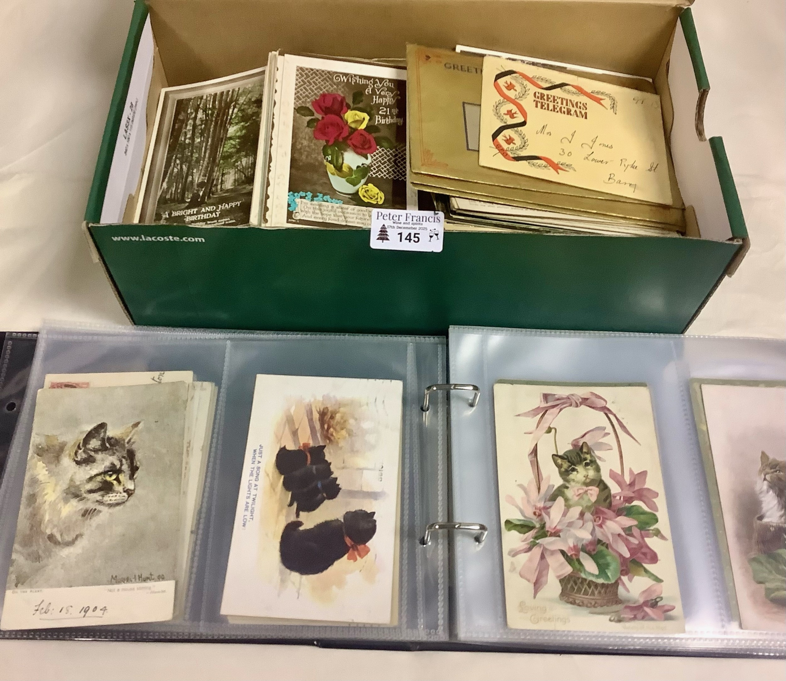 Postcards selection in shoebox including range of greetings cards and ...