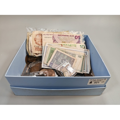 Box of assorted GB and foreign coinage, together with a collection of ...