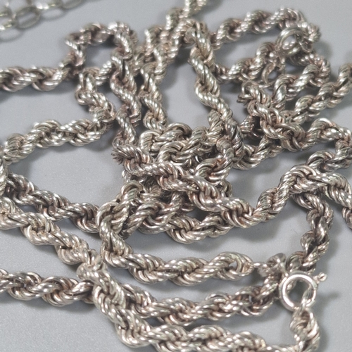 Two silver rope twist chains, together with a silver curb-link chain ...