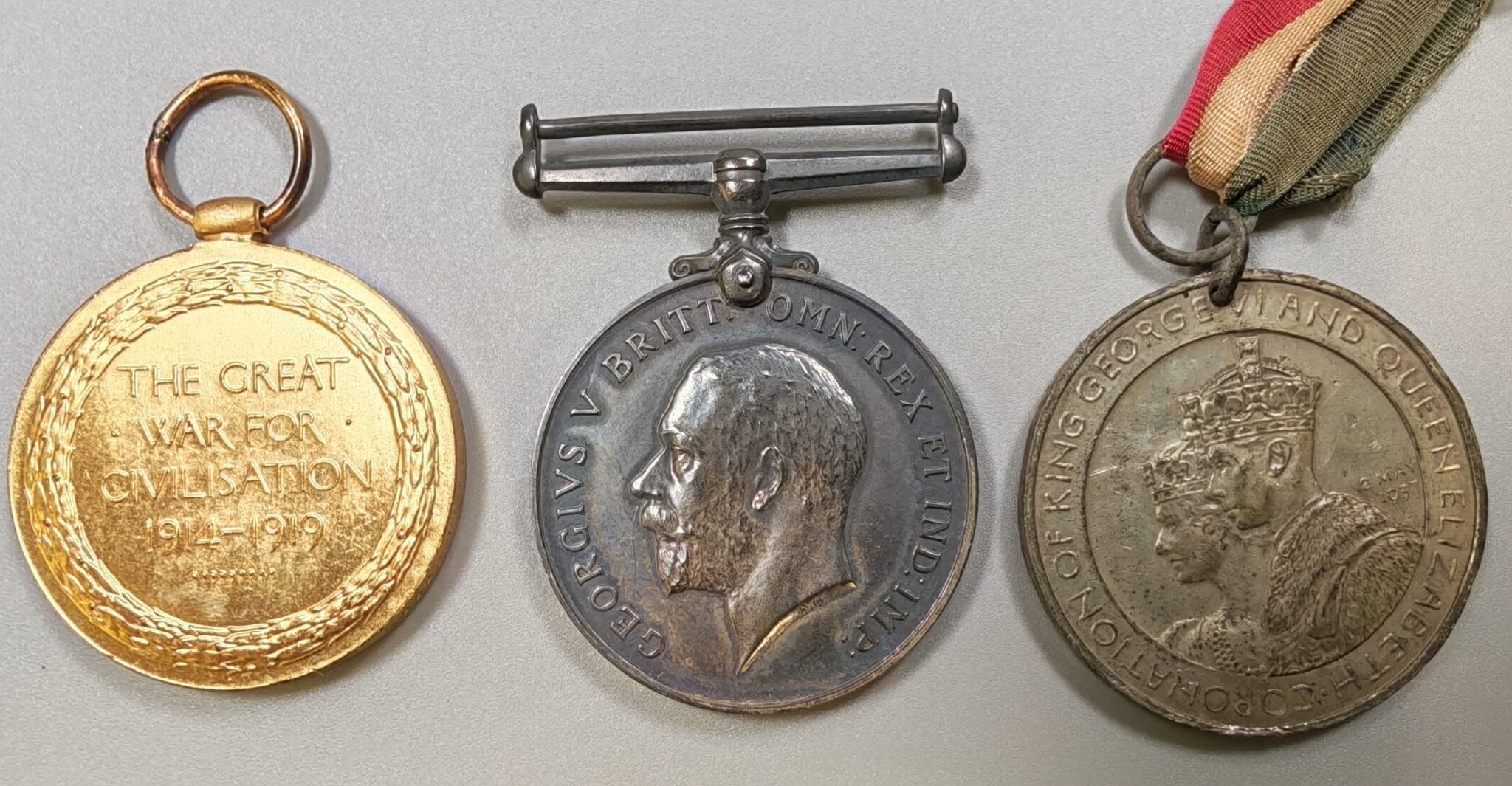The Great War for Civilization 1914-1919 medal, name to the rim: J ...