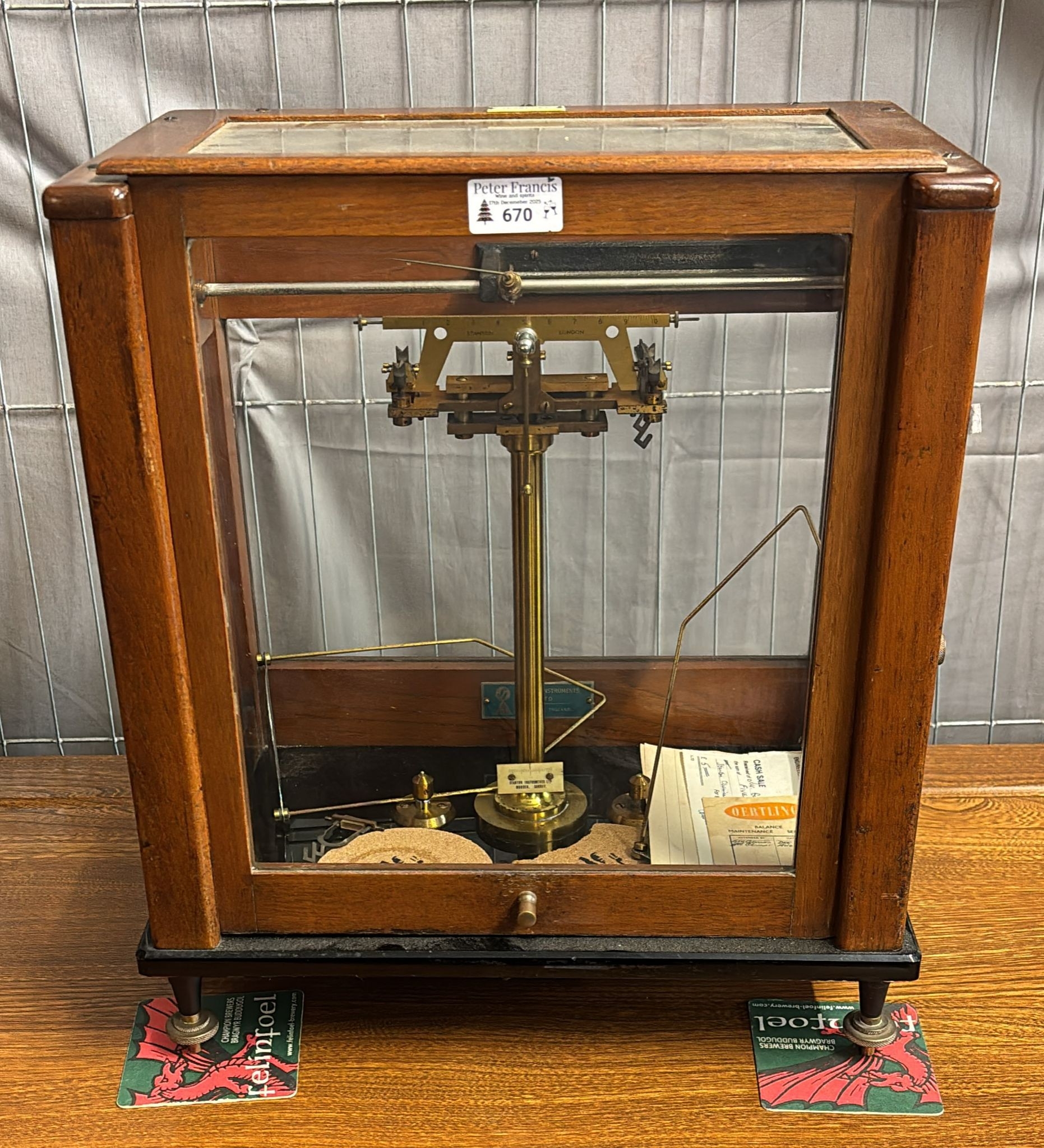 Mahogany cased chemical spring balance by Stanton Instruments Ltd of ...