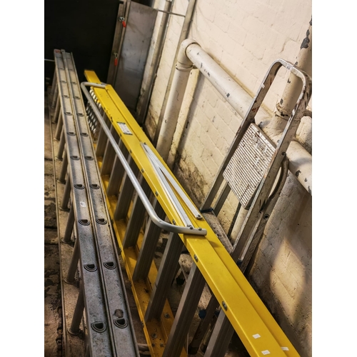 A long double aluminum extension ladder together with a Lyte tall A ...