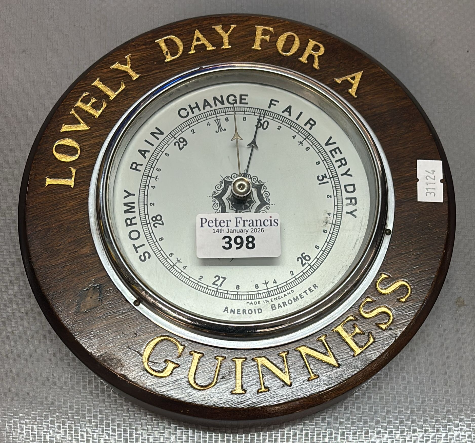 Advertising - Lovely Day for a Guinness, aneroid barometer. (B.P. 21% ...